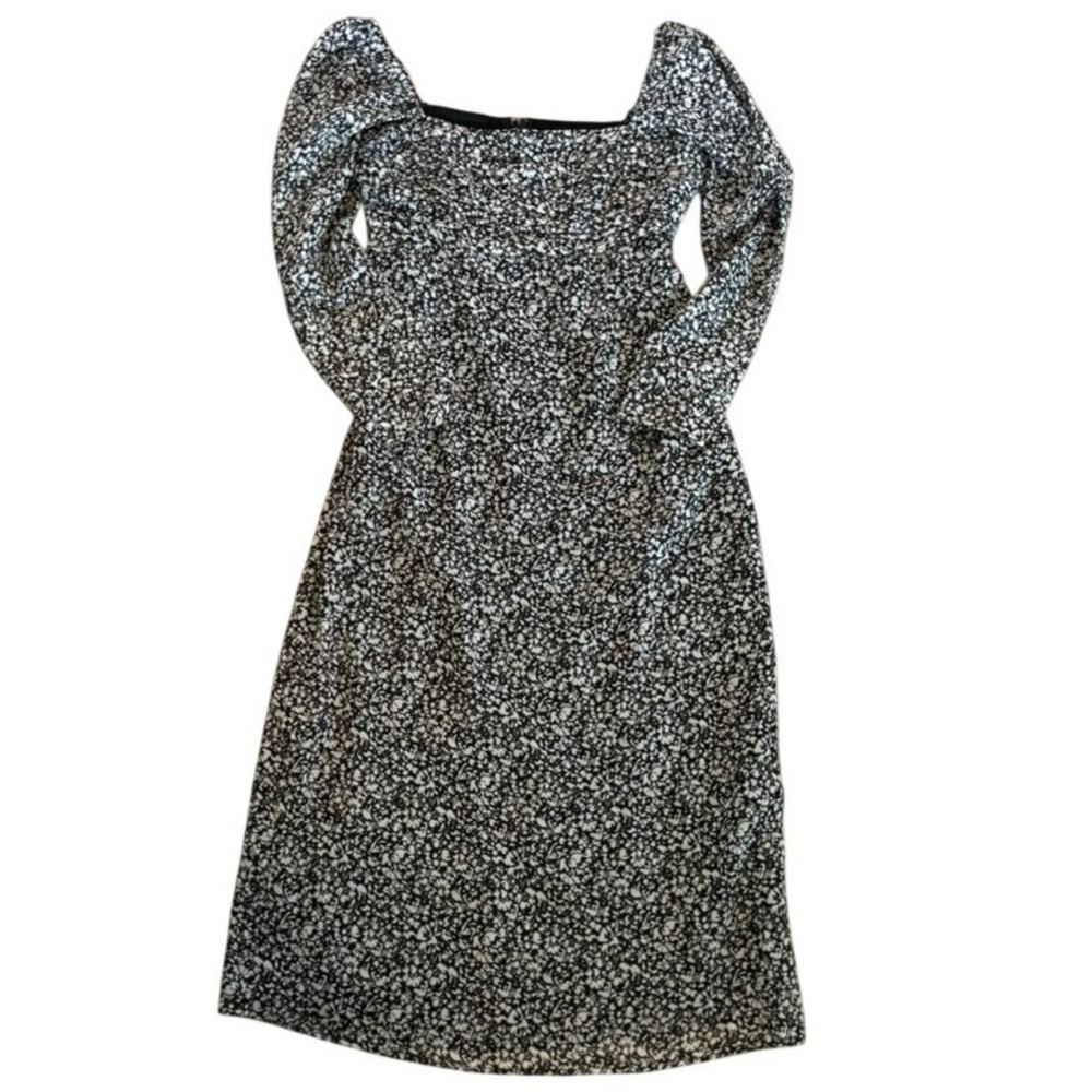 Abercrombie & Fitch Floral Chiffon Midi Dress Sz MP Black‎ Cottagecore Regency